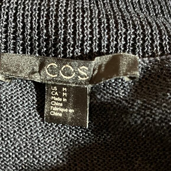 COS Sweater Womens Medium Navy Blue Knit Linen Silk Blend Short Sleeve Pullover - Picture 9 of 13